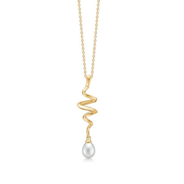 Swirl vedhæng i 14 kt guld med perle fra Mads Z, 38 mm